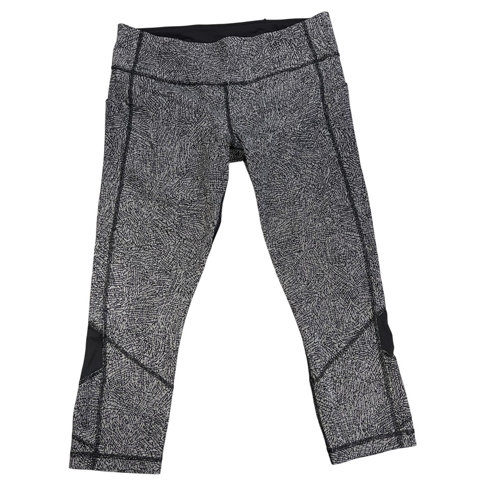 Lululemon Pace Rival Crop 22 Luxtreme Leggings Pockets Women 10 Black White Run